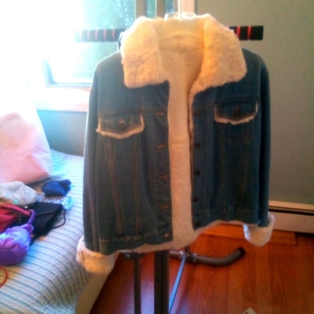 Jean Jacket with Rabbit Fur- Reversible-Size Small